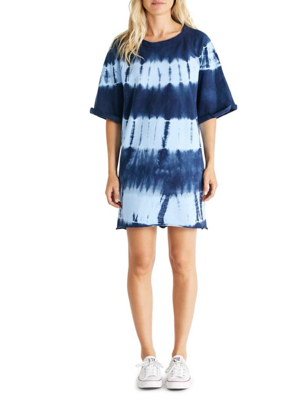 Etica Brooklyn Navy White Shibori Tie Dye T-Shirt Dress Size S NWT